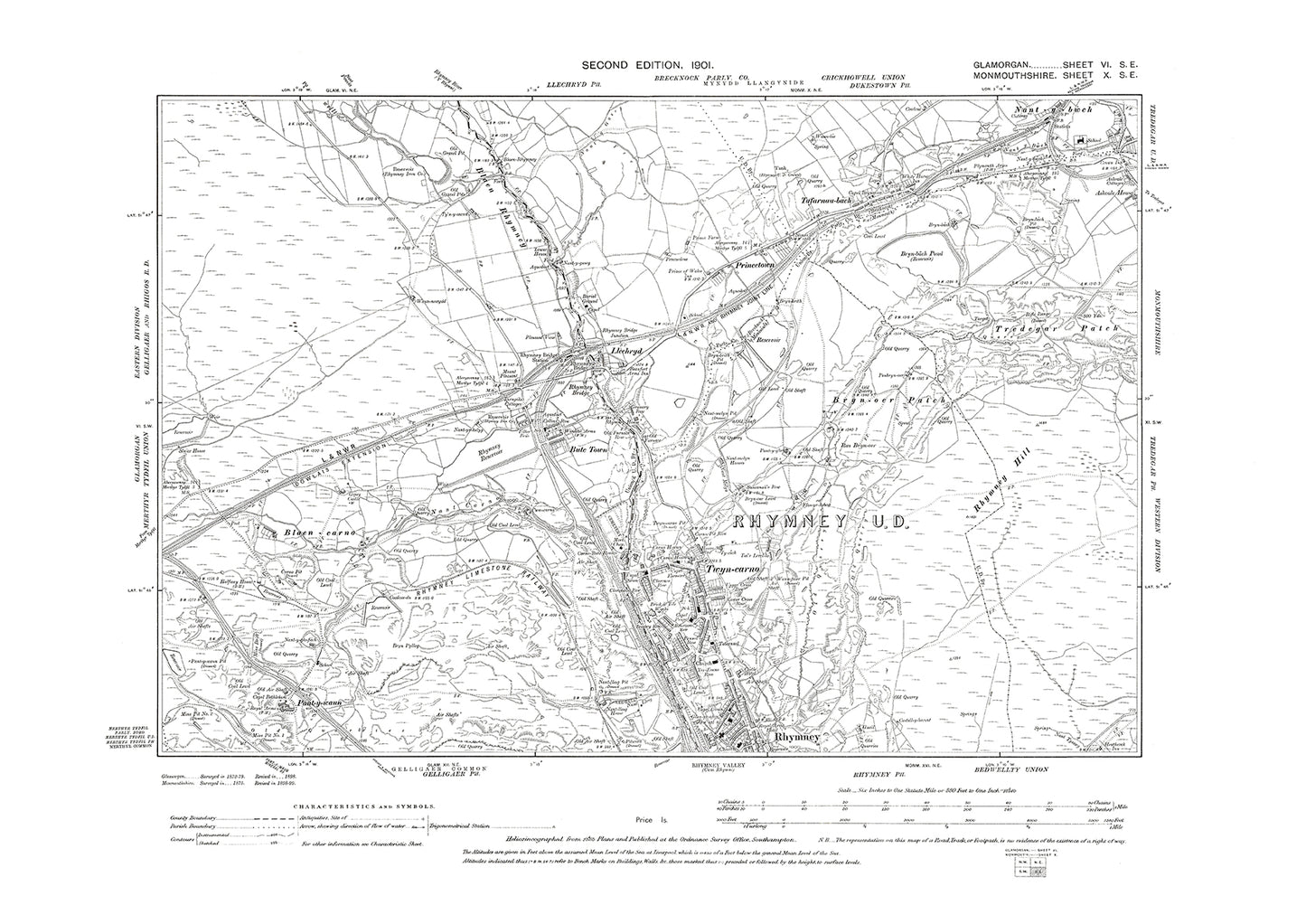 Rhymney (north), Princetown, Tafarnau-bach, old map Monmouth 1901: 10SE
