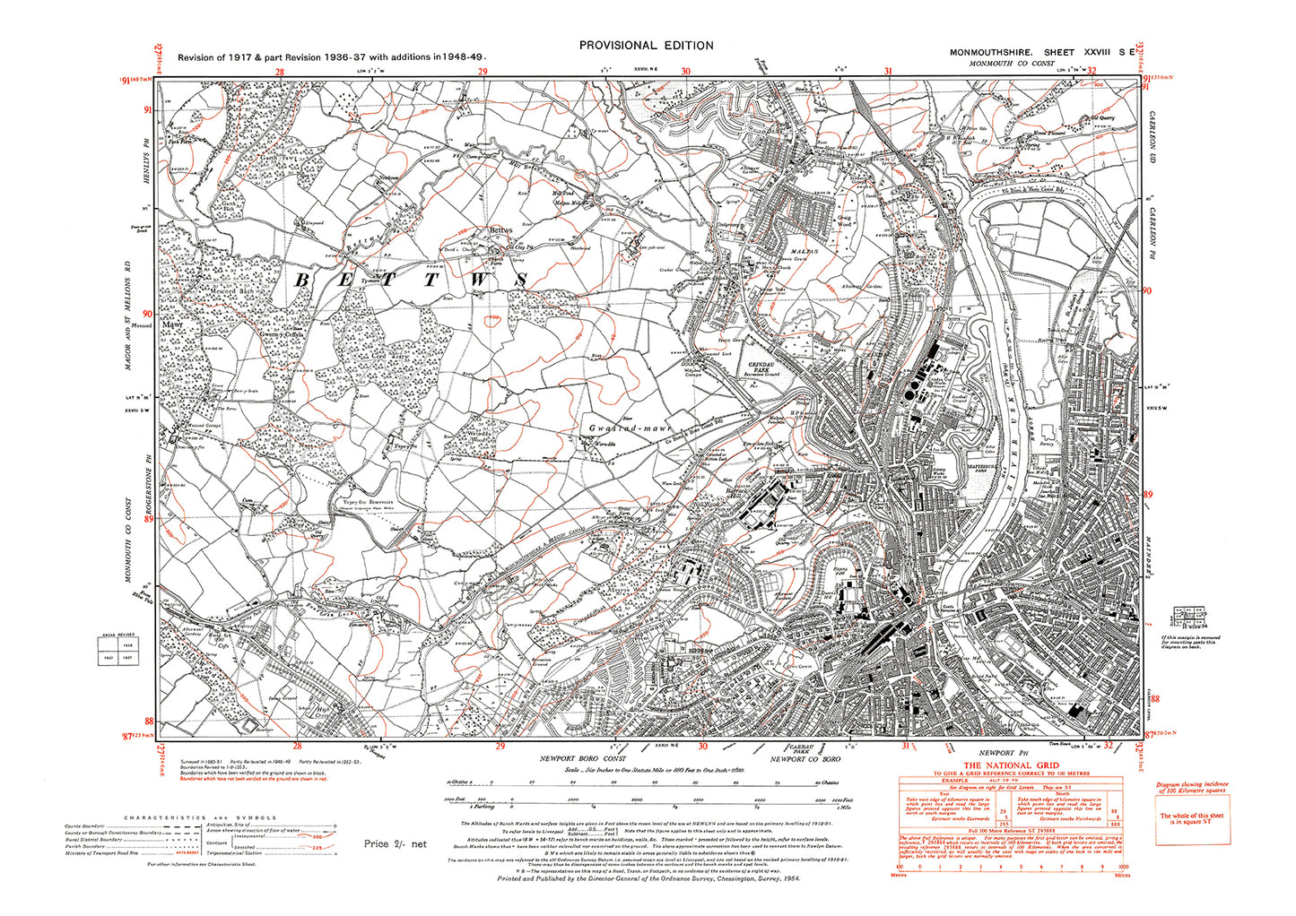 Newport (north), old map Monmouth 1949: 28SE
