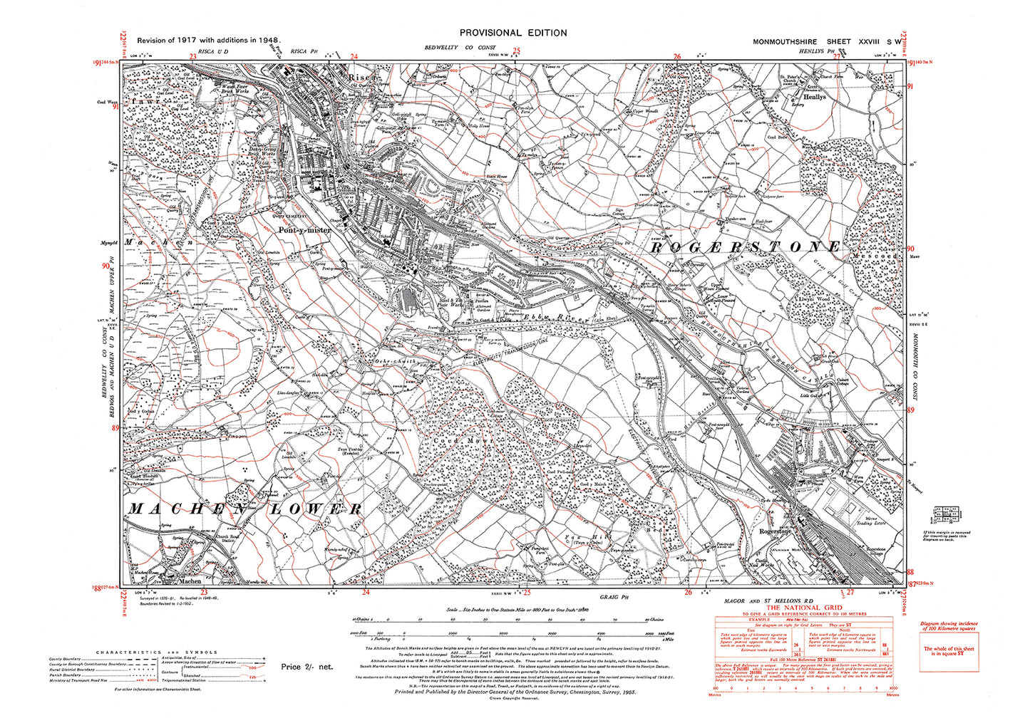 Pont-y-mister, Rogerstone (north), old map Monmouth 1948: 28SW