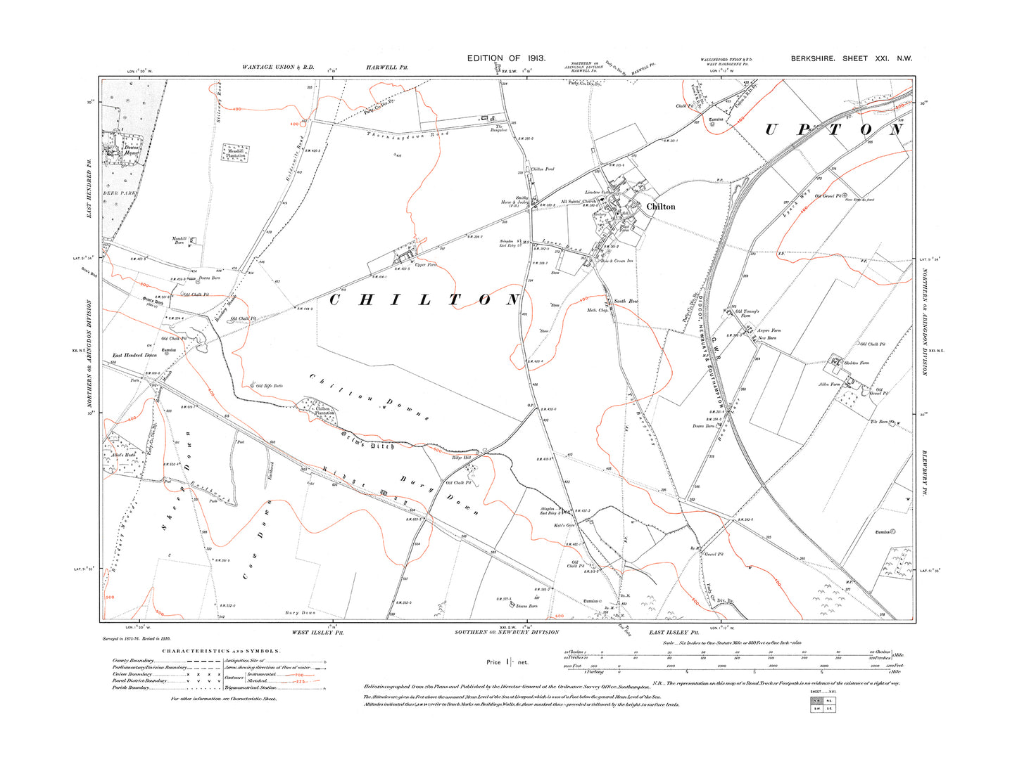 A 1913 map showing Chilton in Berkshire - OS 1:10560 scale map, Berks 21NW