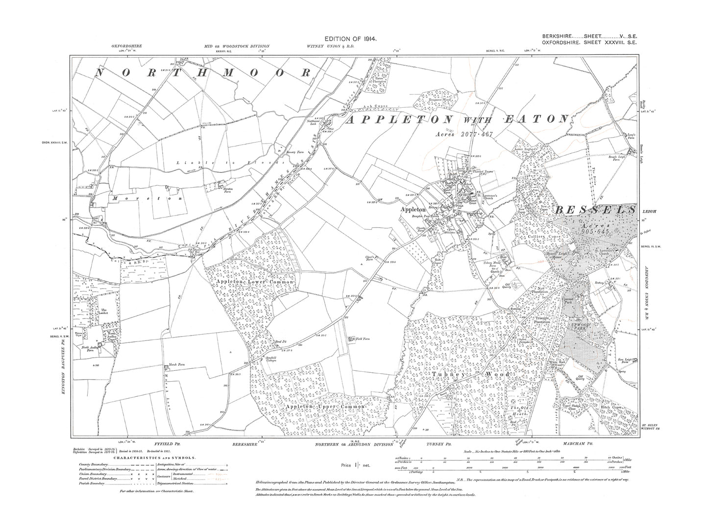 A 1914 map showing Appleton in Berkshire - OS 1:10560 scale map, Berks 5SE
