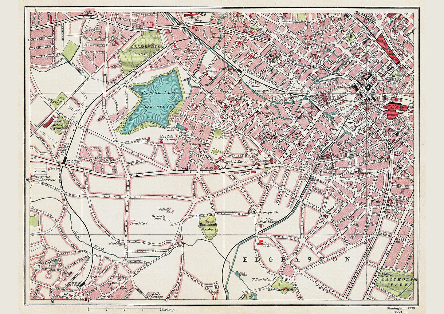 Birmingham in 1939 Series - Edgbaston (north), Summerfield Park, Hagley Road, Broad Street area (Bir1939-11)
