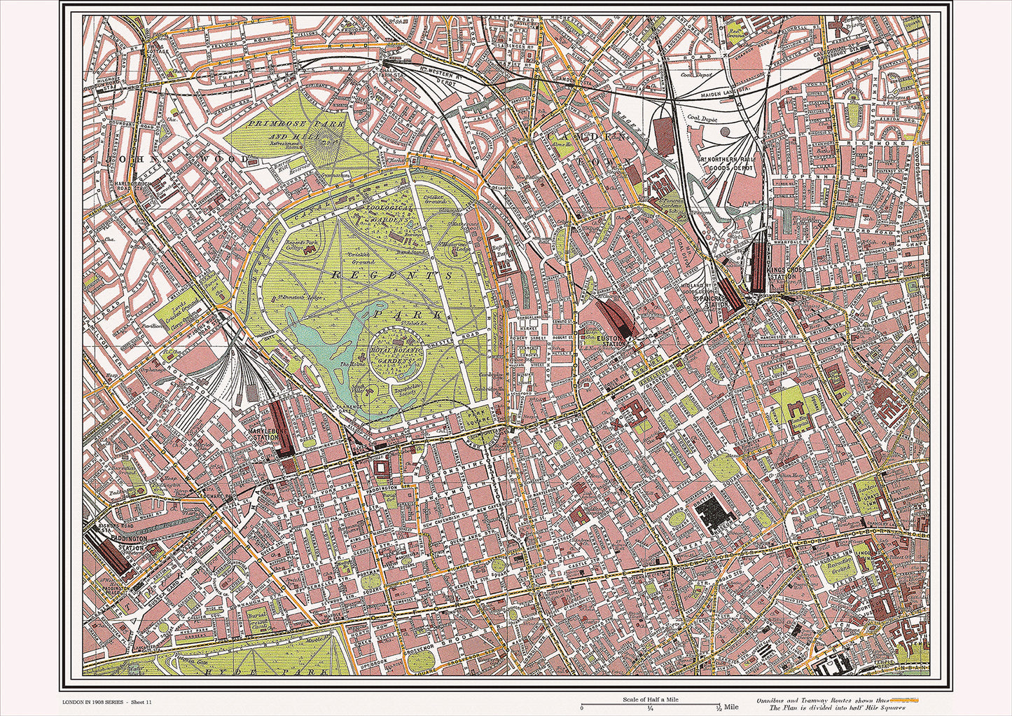 London in 1908 Series - showing Regents Park, Camden Town area (Lon1908-11)