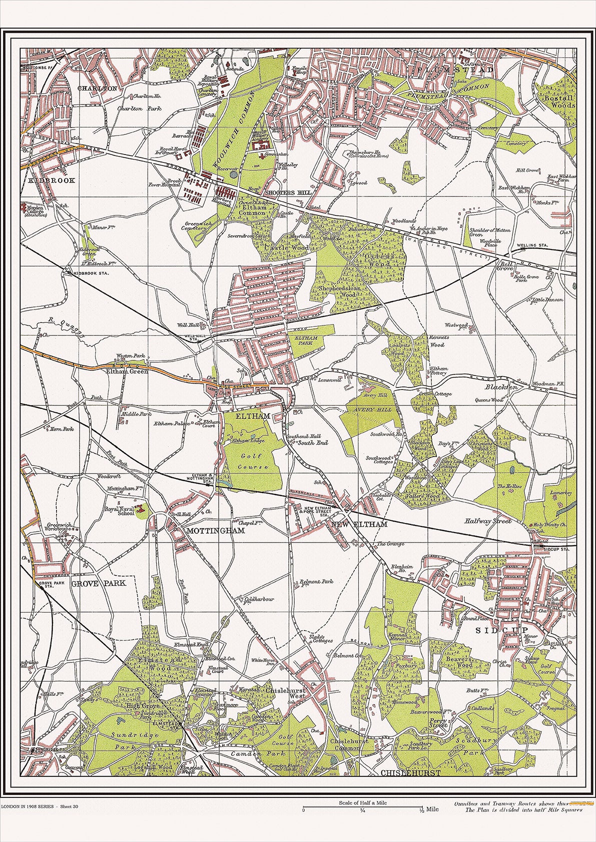 London in 1908 Series - showing Plumstead, Eltham, Sidcup area (Lon1908-30)