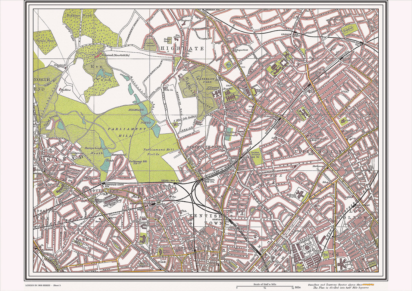 London in 1908 Series - showing Hampstead, Holloway area (Lon1908-05)
