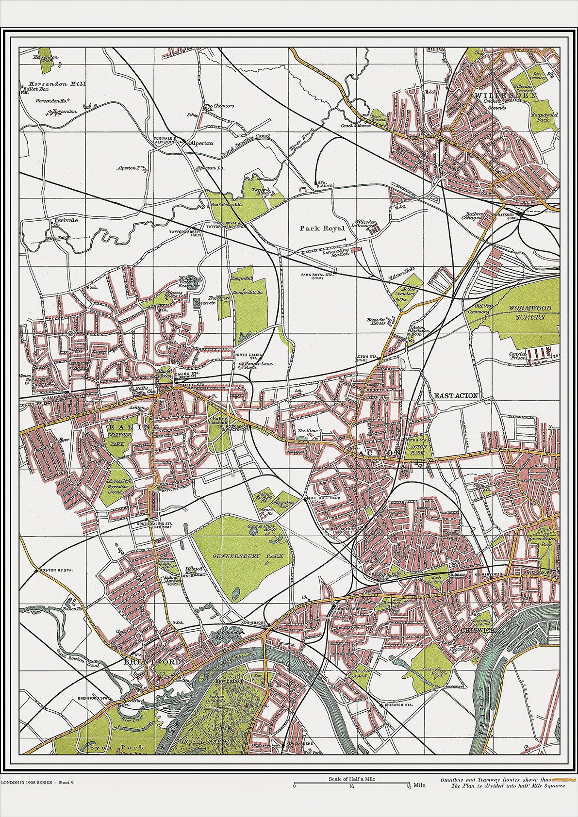 London in 1908 Series - showing Ealing, Acton, Chiswick area (Lon1908-09)