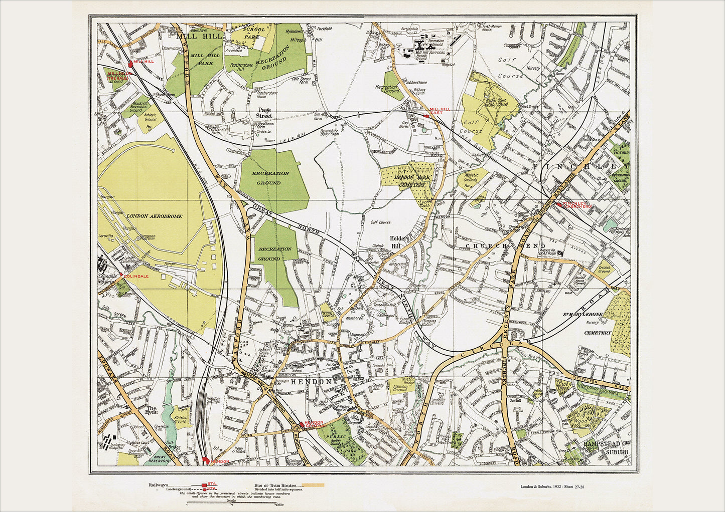 London in 1932 Series - Mill Hill (south), Hendon and Church End area (Lon1932-27-28)