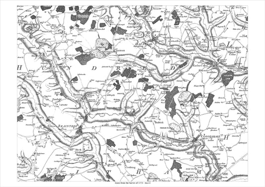 Braintree, Coggeshall, Halstead, Shalford, old map Essex 1777