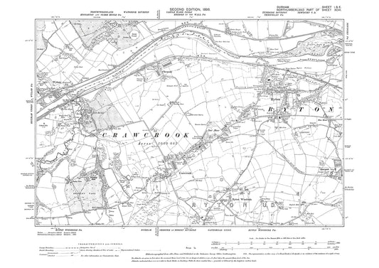 Old OS map dated 1898, showing Ryton and Crawcrook in Durham - 1SE