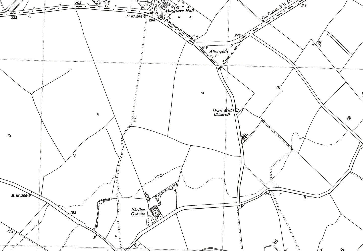 A 1950 map showing Shelton, Lower Dean, (Bedfordshire 1SE)