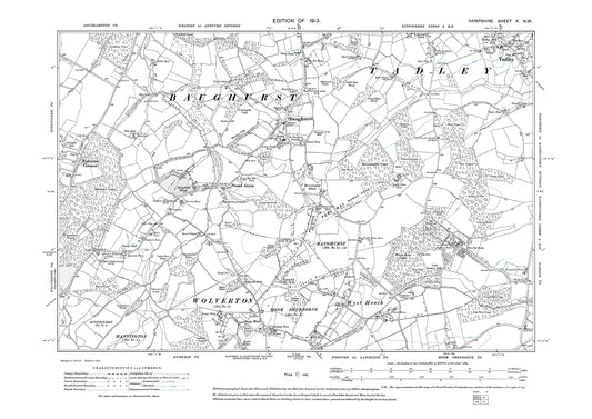 Old OS map dated 1912, showing Tadley, Baughurst in Hampshire - 10NW