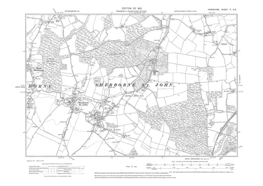 Old OS map dated 1912, showing Monk Sherborne, Sherborne St John in Hampshire - 10SE