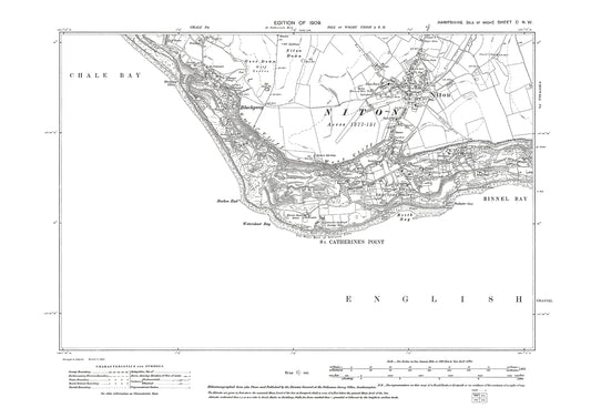 Old OS map dated 1909, showing Blackgang, St Catherine Point, Niton, Isle Of Wight in Hampshire - 100NW