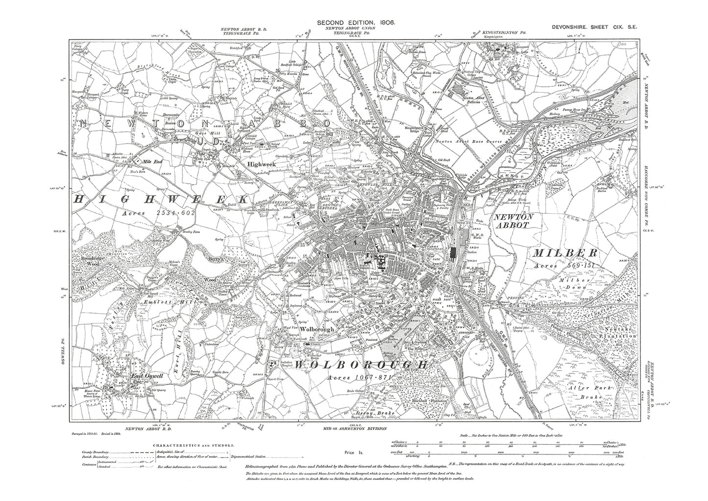 East Ogwell, Wolborough, Old Map Devon 1906: 109SE