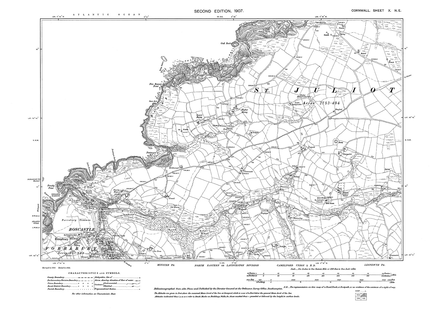 Boscastle (north), old map Cornwall 1907: 10NE – Old Map Downloads