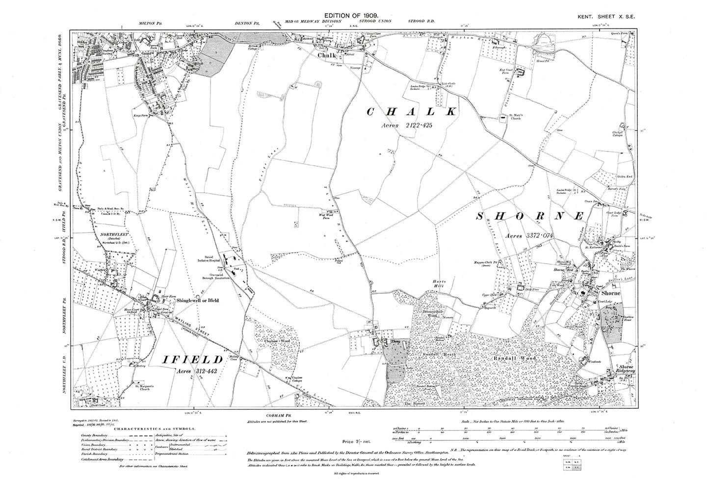 Ifield, Milton, Chalk, old map Kent 1909: 10SE