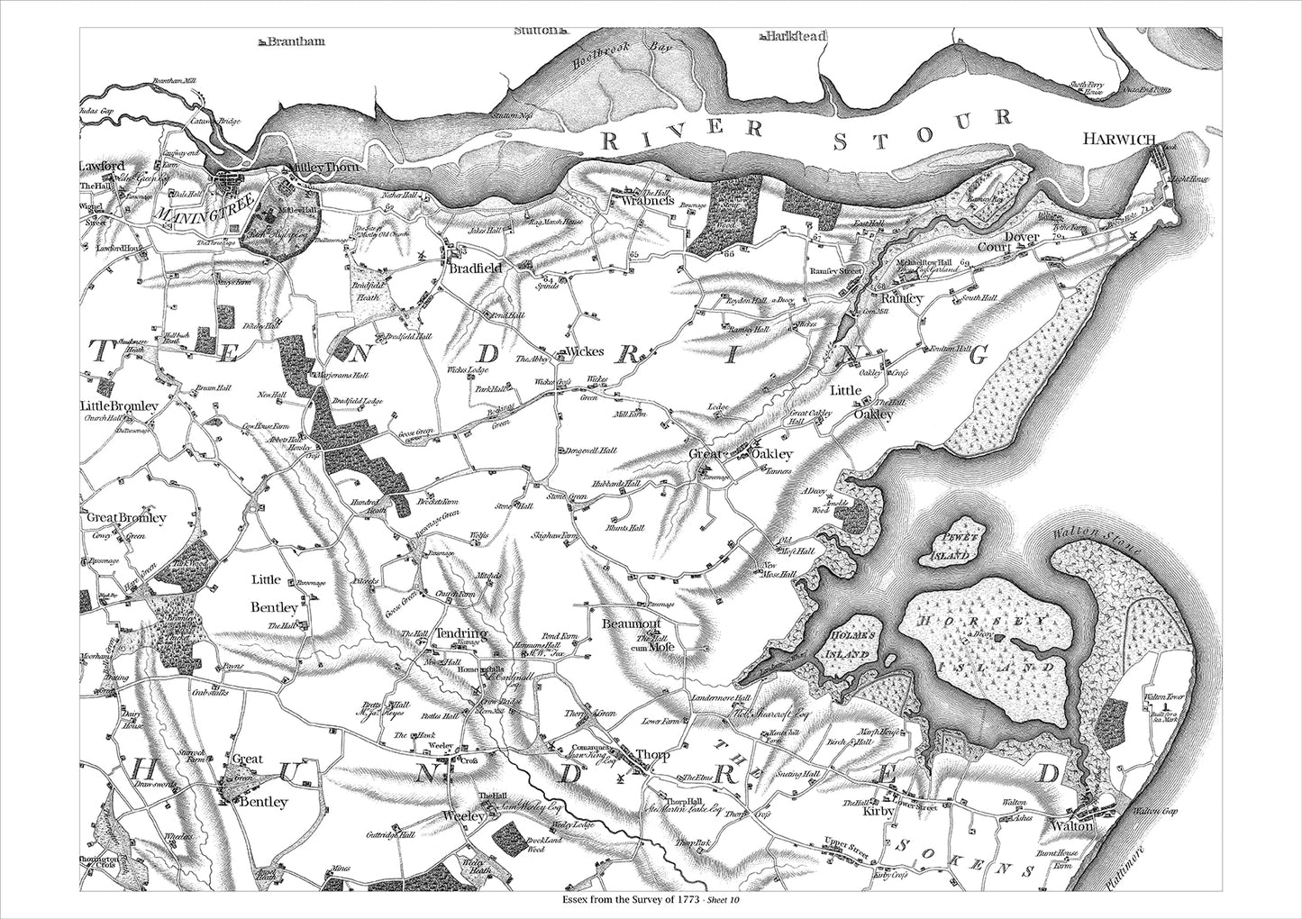 Maningtree, Harwich, Walton, Great Oakley, old map Essex 1777