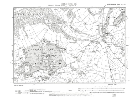 Old OS map dated 1905, showing Shobdon, Mortimers Cross in Herefordshire - 11NE