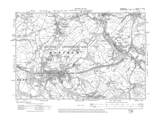 Old OS map dated 1911, showing Mottram in Longdendale, Broadbottom in Cheshire 11NE