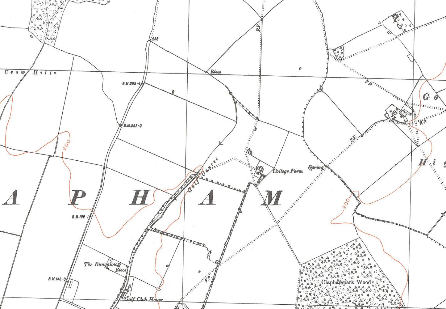 A 1938 map showing Clapham in Bedfordshire - A Digital Download 0f OS 1:10560 scale map, Beds 11NE