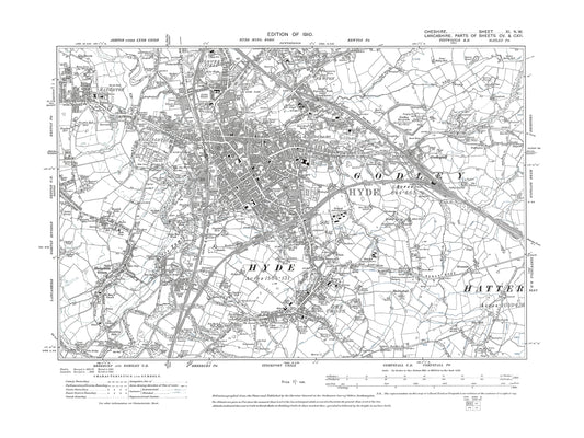 Old OS map dated 1911, showing Hyde, Haughton in Cheshire 11NW