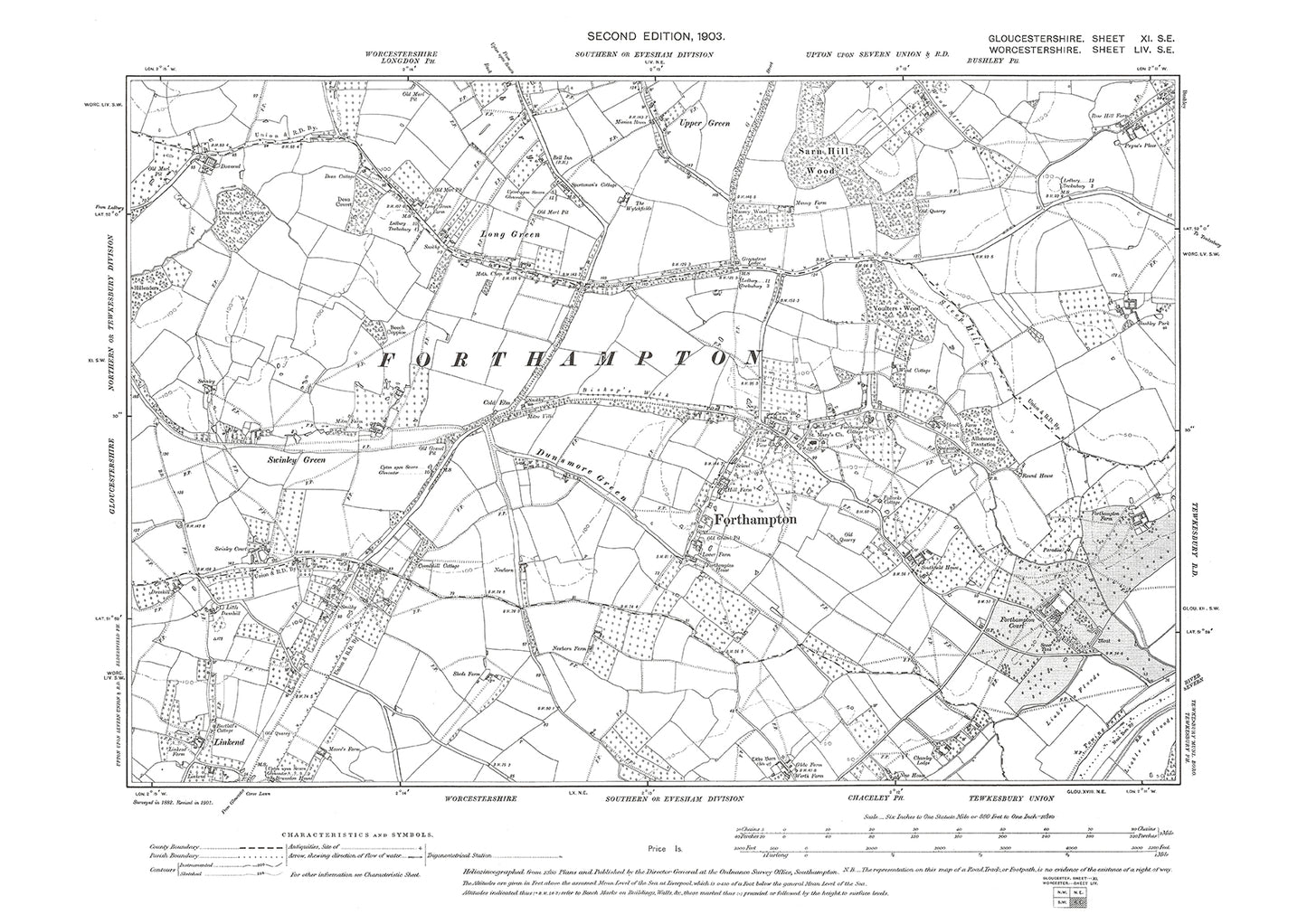 Old OS map dated 1903, showing Forthampton in Gloucestershire - 11SE