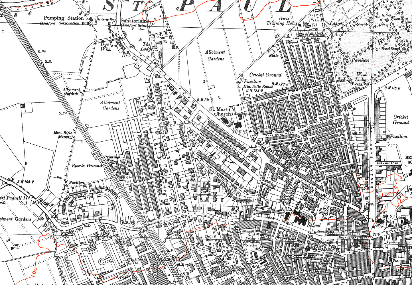 A 1938 map showing Bedford and Biddenham in Bedfordshire - A Digital Download 0f OS 1:10560 scale map, Beds 11SE