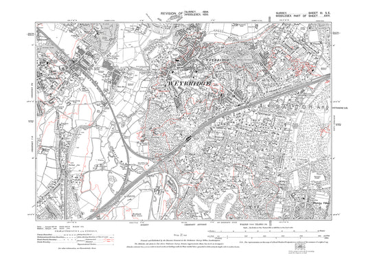 Weybridge, Addlestone old map Surrey 1938: 11SE
