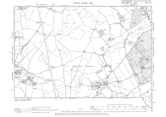 Old OS map dated 1899, showing Stopsley, Biscott, Limbury in Hertfordshire - 11SW-19NW