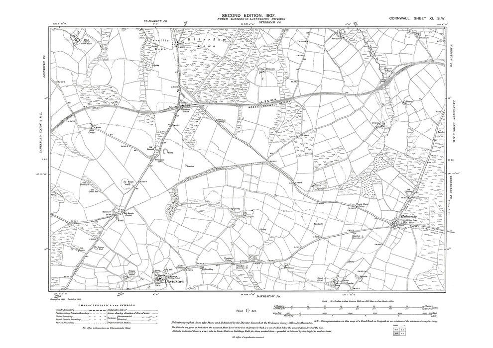 Davidstow (north), Hallworthy, Otterham Station, old map Cornwall 1907 ...