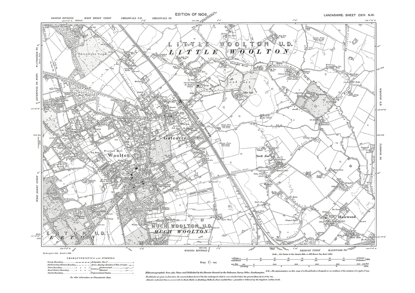 Woolton, Gateacre, Halewood - Lancashire in 1908 : 114NW