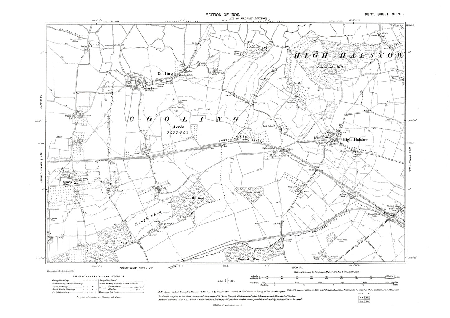 High Halstow, Cooling, old map Kent 1909: 11NE