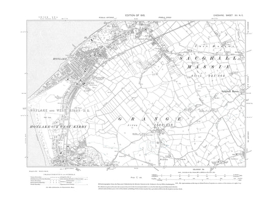 Old OS map dated 1913, showing Hoylake, West Kirby (north), Saughall Massie (west) in Cheshire 12NE