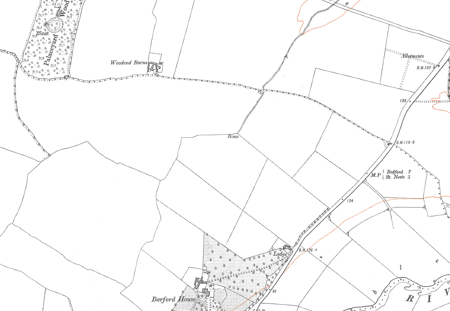 A 1927 map showing Roxton and Great Barford (north) in Bedfordshire - A Digital Download 0f OS 1:10560 scale map, Beds 12NE