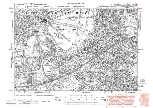 East Molesey, Thames Ditton, Long Ditton, Surbiton, Kingston (south) old map Surrey 1938: 12NE