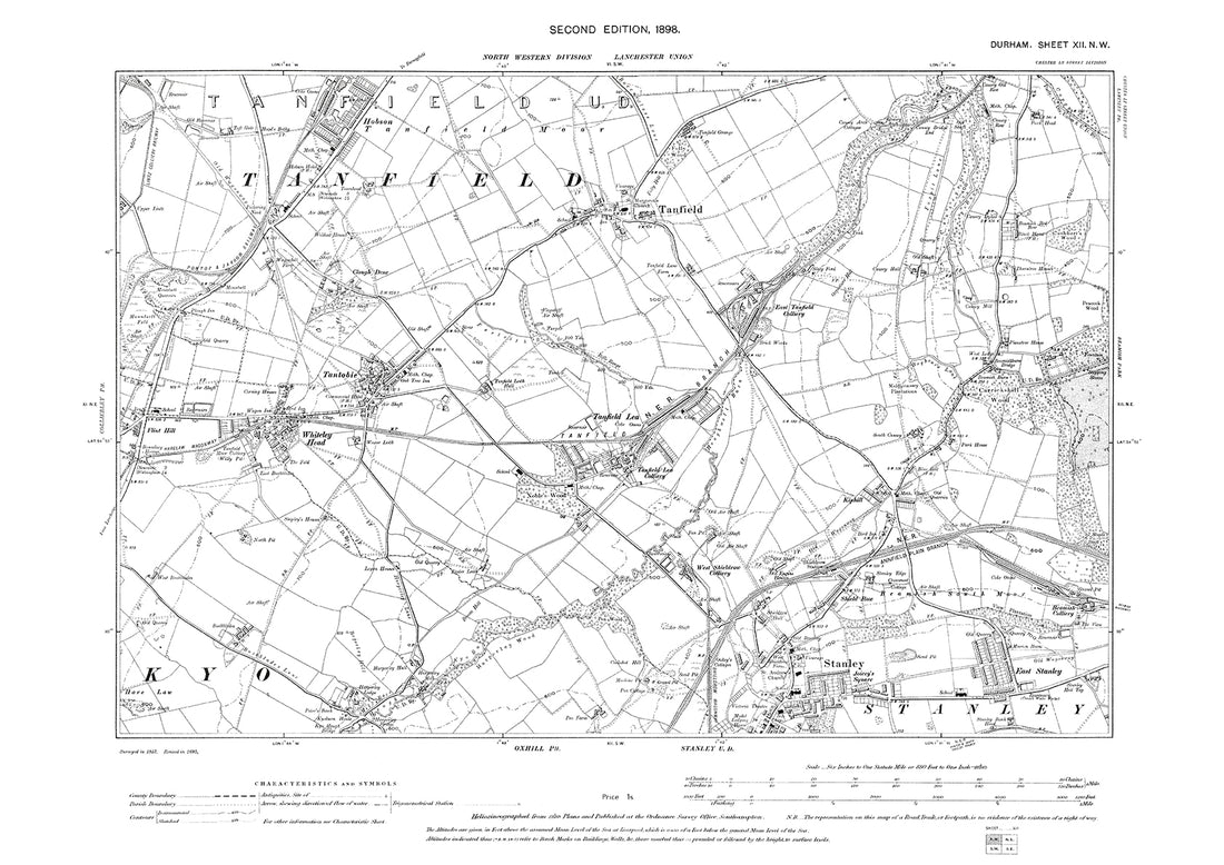 Old OS map dated 1898, showing Stanley and Tanfield in Durham - 12NW ...