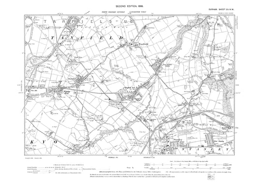 Old OS map dated 1898, showing Stanley and Tanfield in Durham - 12NW