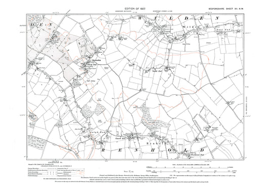 Renhold, Wilden, Revensden, old map Bedfordshire 1927: 12NW