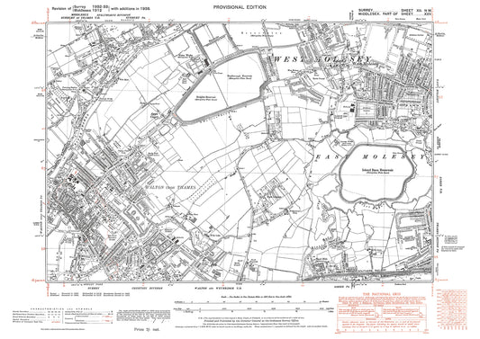 Walton-upon-Thames, West Molesy, East Molesey old map Surrey 1938: 12NW