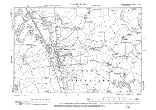 Old OS map dated 1899, showing Stevenage in Hertfordshire - 12SE