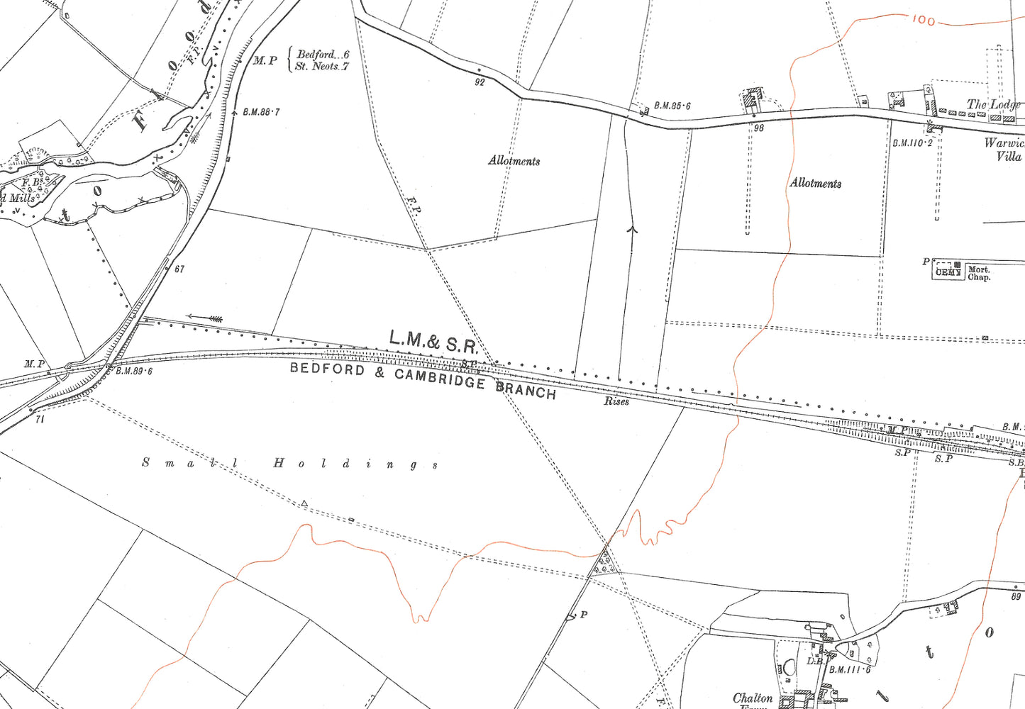 A 1927 map showing Blunham, Great Barford (south) and Moggerhanger (north) in Bedfordshire - A Digital Download 0f OS 1:10560 scale map, Beds 12SE