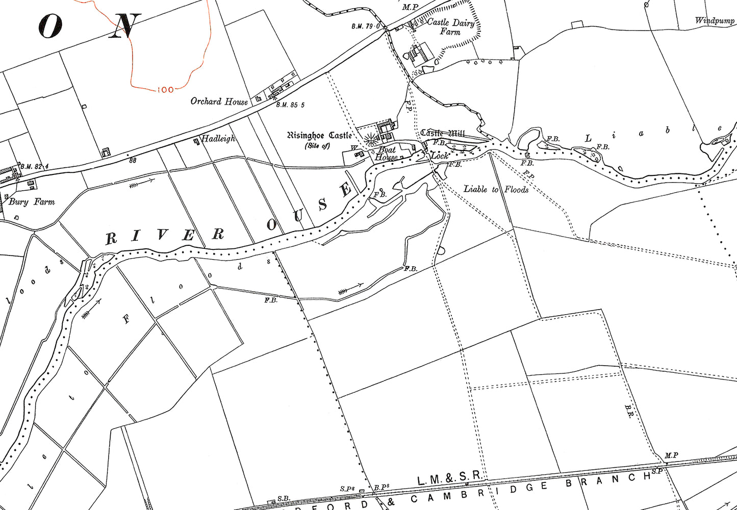 A 1927 map showing Bedford (east), Goldington and Willington (west) in Bedfordshire - A Digital Download 0f OS 1:10560 scale map, Beds 12SW