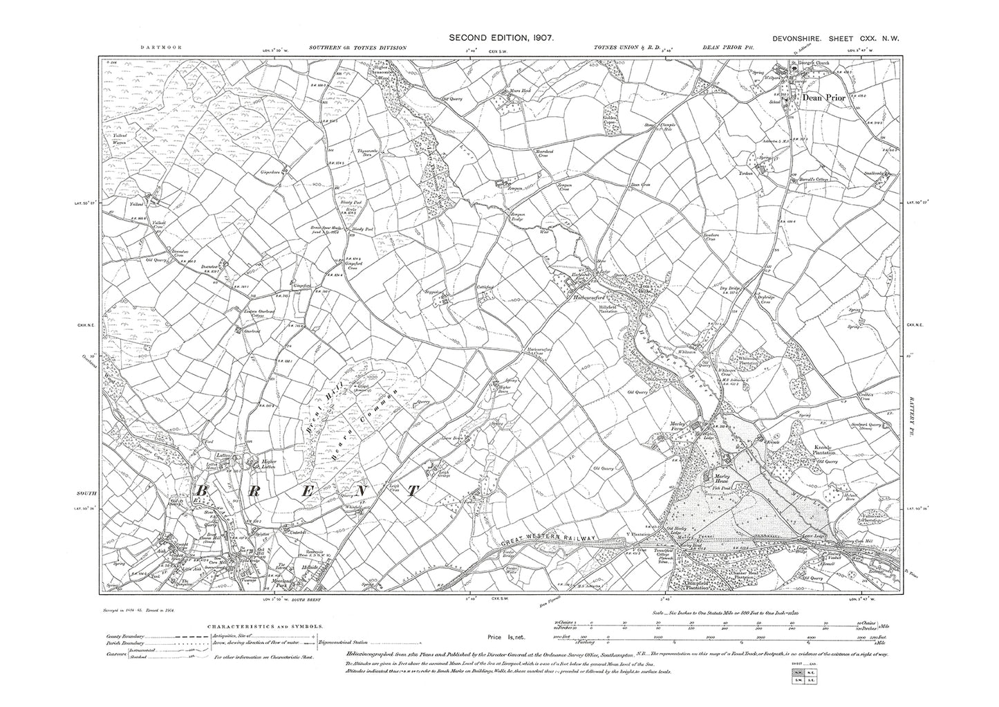 South Brent (north), Dean Prior,  Old Map Devon 1907: 120NW