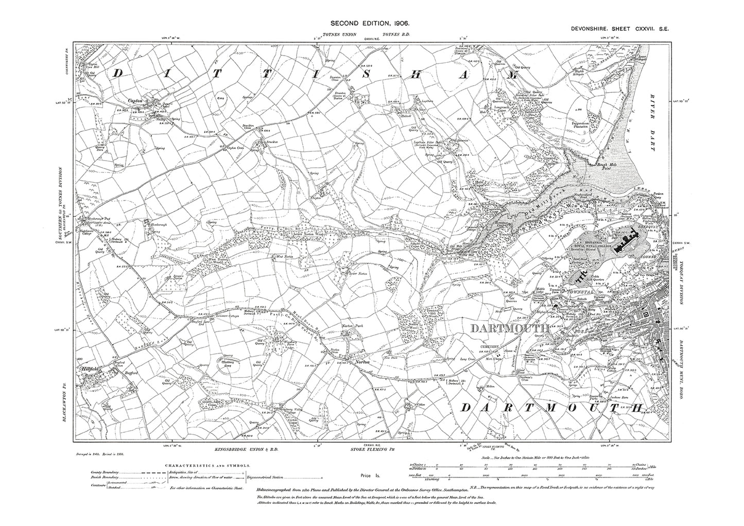 Dartmouth, Capton, Old Map Devon 1906: 127SE