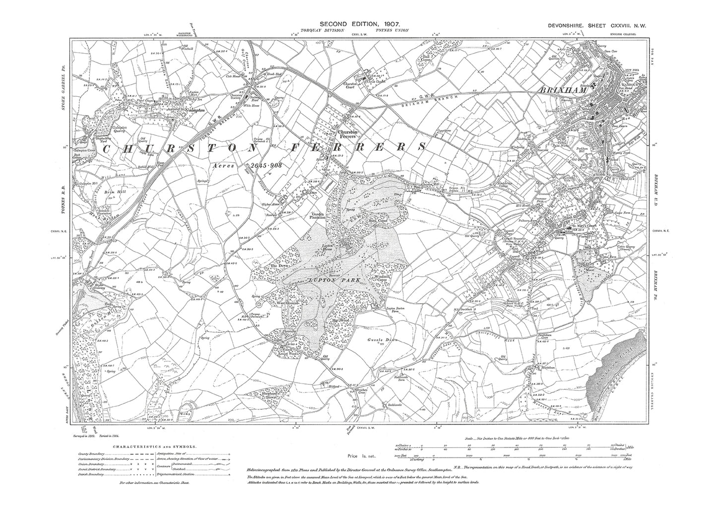 Brixham, Galmpton, Old Map Devon 1907: 128NW