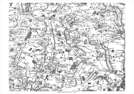 Chelmsford, Moreton, Hatfield Broadoak, Great Waltham, old map Essex 1777