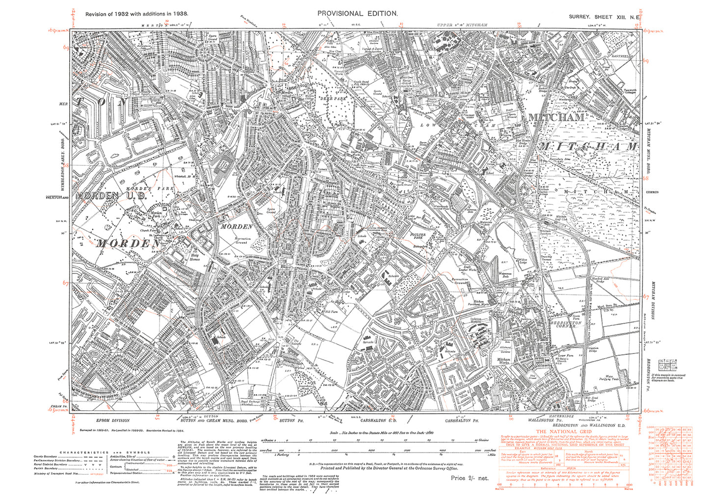 Mitcham, Morden, Merton (east), West Barnes old map Surrey 1938: 13NE