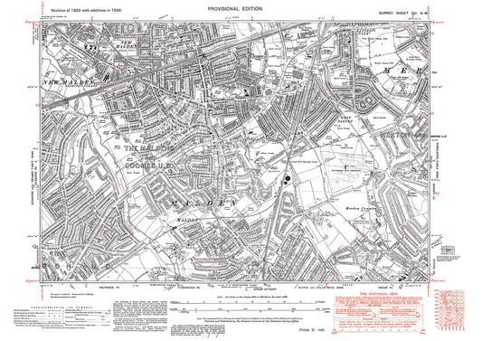 Malden, New Malden, Merton (west), Surbiton (east) old map Surrey 1938: 13NW