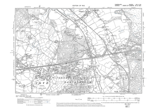 Old OS map dated 1912, showing Farnborough, Cove, Frimley in Hampshire - 13SW