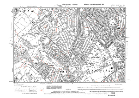 Worcester Park, Ewell, Cuddington, Cheam (west), Stoneleigh old map Surrey 1938: 13SW